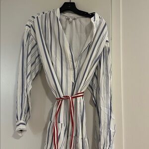 Elizabeth and James Nautical Dress/Cover-Up, White, Navy, Red Cinch Belt, Sz Med